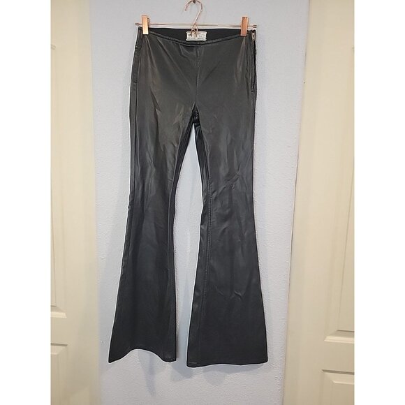Free People Faux Leather Flared Pants Size 25 Women's Festival Boho Back Pockets - Picture 1 of 9